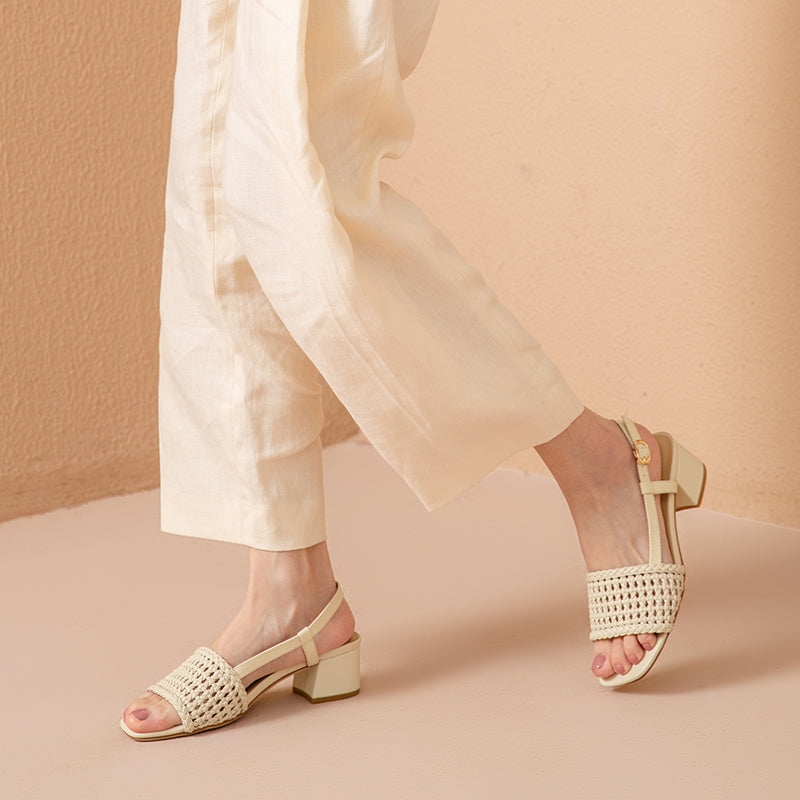 BeauToday Woven Design Block Heel Sandals for Women