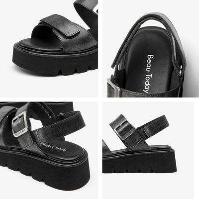 BeauToday Summer Chunky Sandals for Women with Hook & Loop Velcro and Adjustable Buckle Design