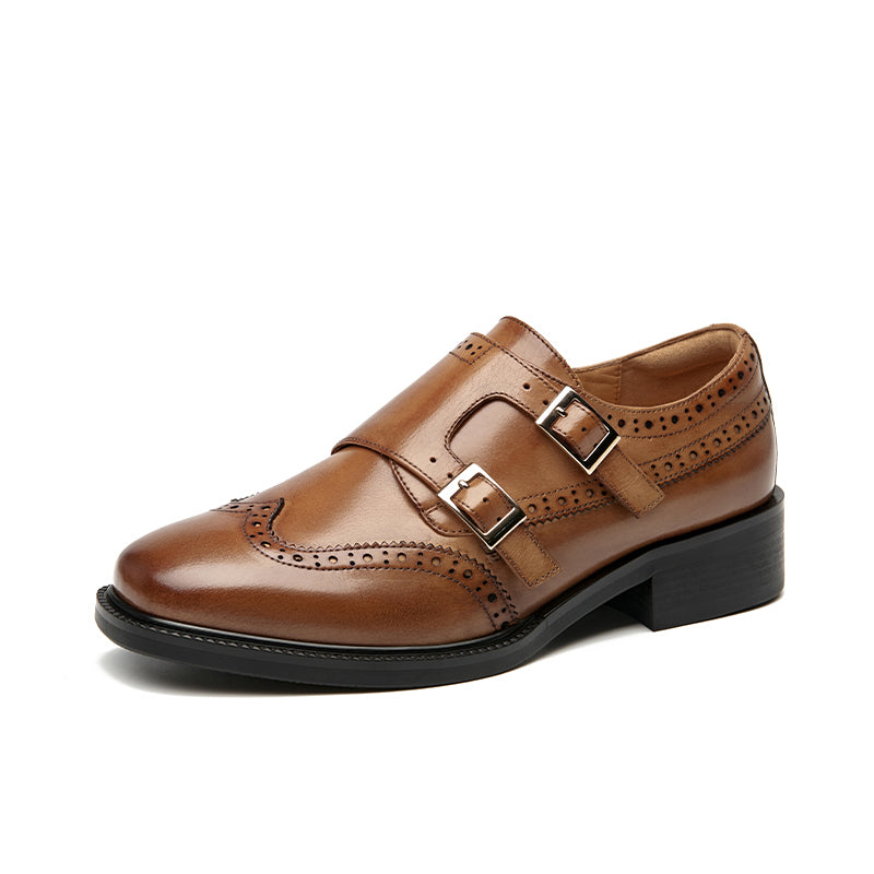 BEAU TODAY Leather Loafers for Women, Monk Strap Brogue Loafer Shoes with Square Toe for Women, Business Casual Vintage Dress Shoes BEAU TODAY Leather Loafers for Women, Monk Strap Brogue Loafer Shoes with Square Toe for Women, Business Casual Vintage Dress Shoes