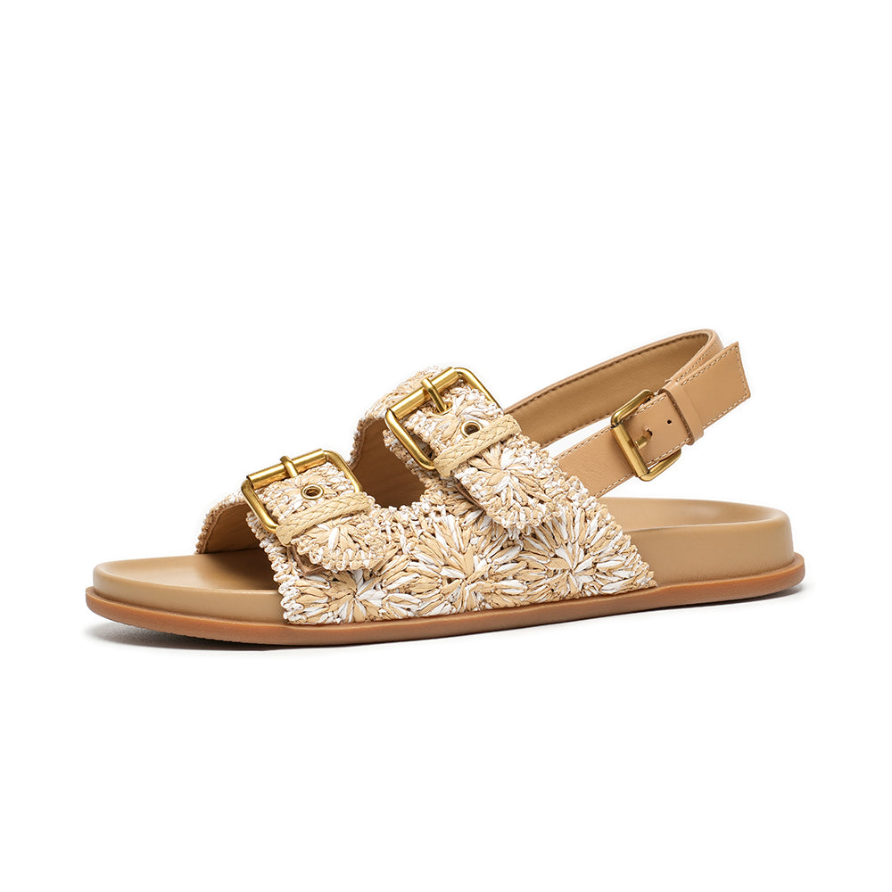 BeauToday Women's Woven Buckle Sandals with Arch Support, Brown / US 7/7.5