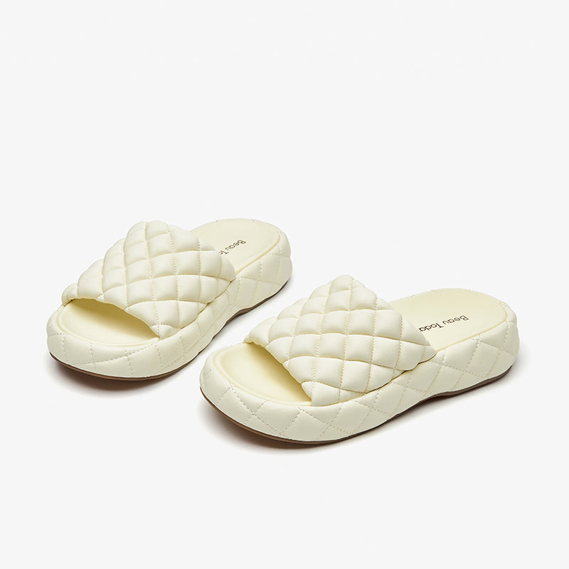 BeauToday Soft Round Toe Leather Woven Chunky Slippers for Women