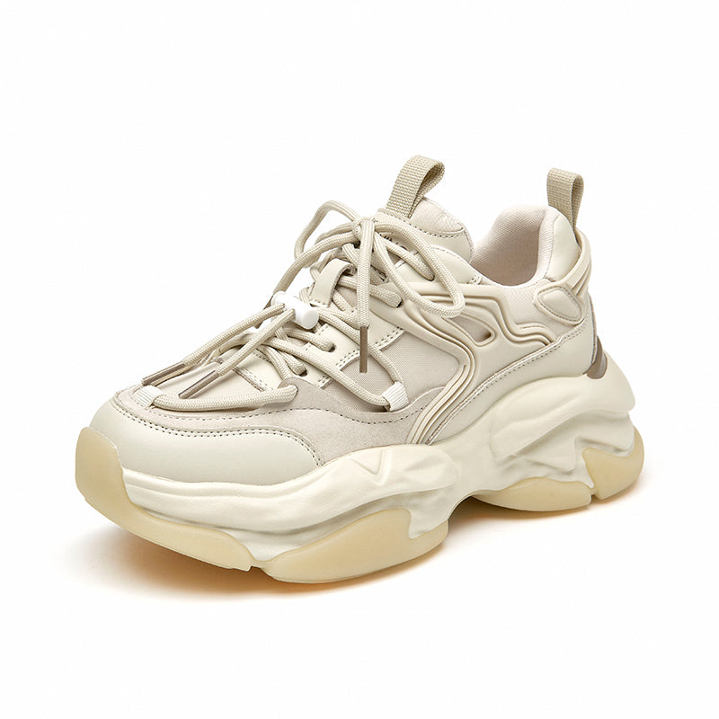 BeauToday Suede and Leather Patchwork Chunky Dad Sneakers for