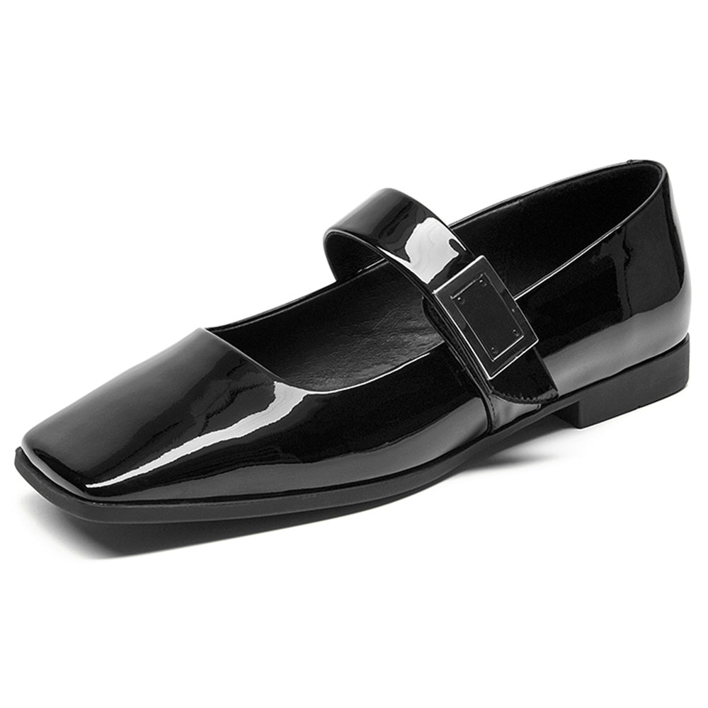 BeauToday Black Patent Leather Square Toe Slip On Ballet Flats with Bu BEAU TODAY BeauToday Black Patent Leather Square Toe Slip On Ballet Flats with Bu BEAU TODAY