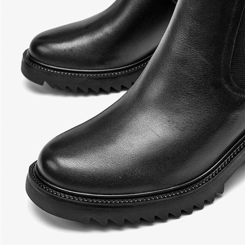 BeauToday Leather Chelsea Boots for Women with Block Heel BEAU TODAY