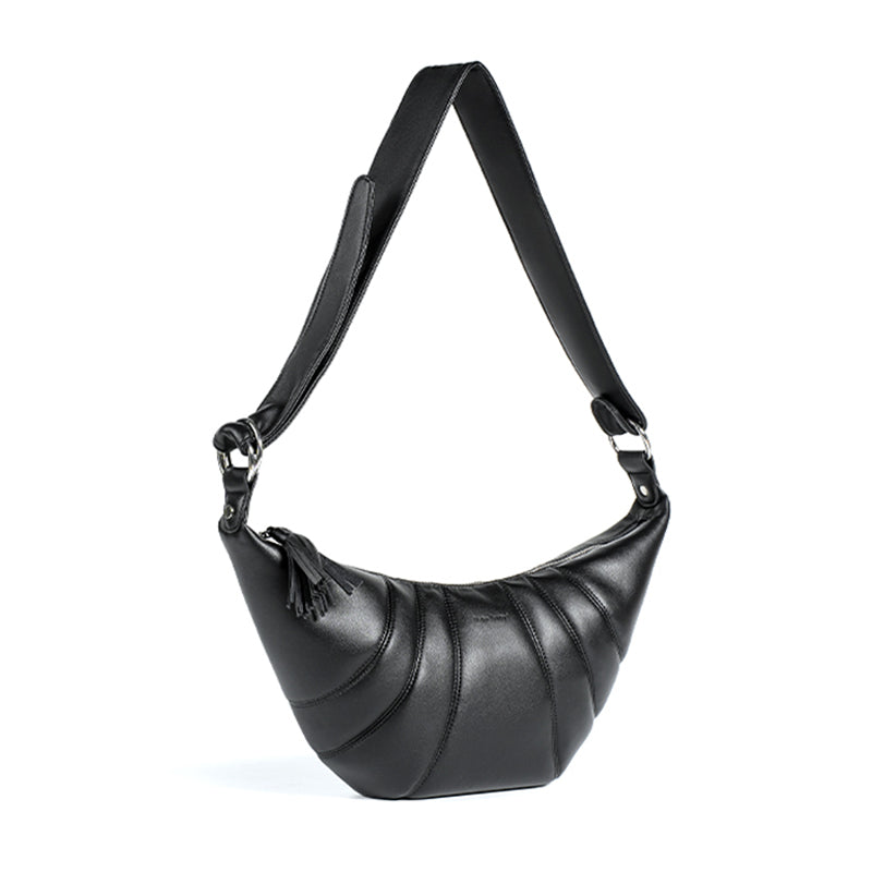 BeauToday Delicate Cow Leather Black Croissant Bag for Women