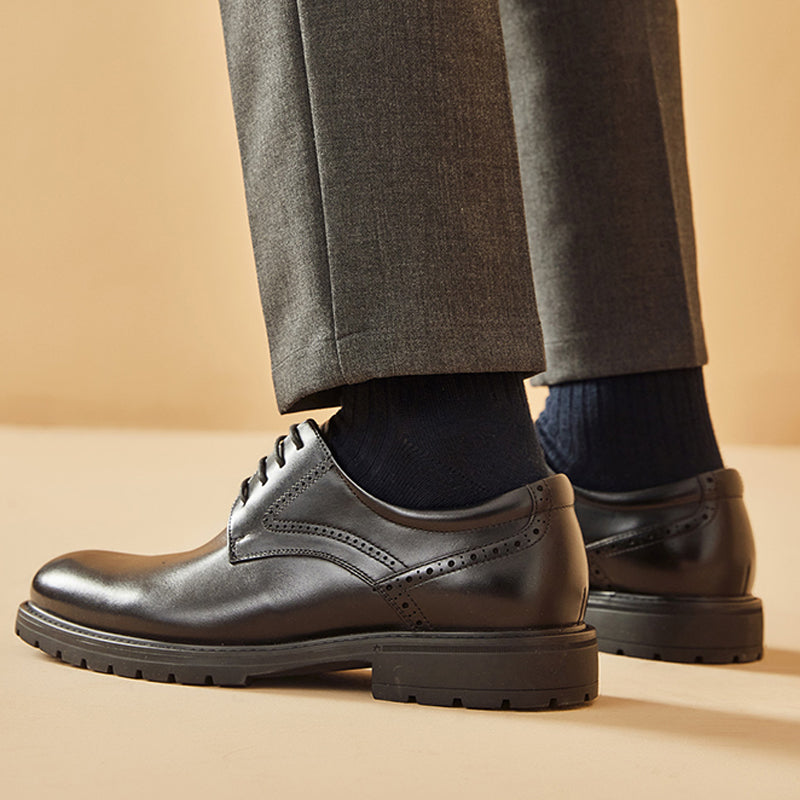 BeauToday Men's Classic Full Grain Calfskin Leather Wide-Fit Cap Toe Oxfords Shoes
