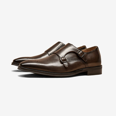 BeauToday Men's Italian Cowhide Sleek Modern Brogues Monk Strap Oxfords Shoes