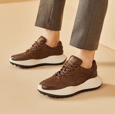 BeauToday Men's Genuine Leather Casual Platform Sneakers