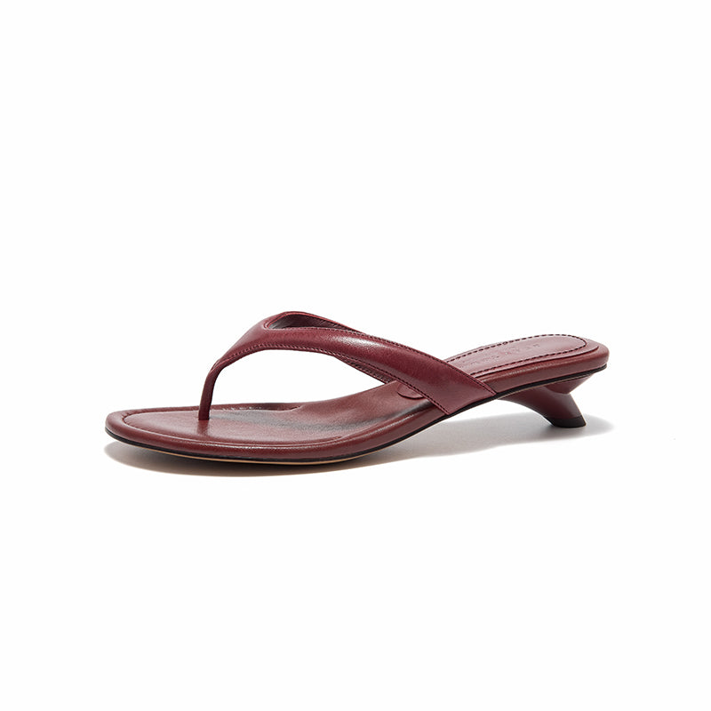 Beau Today Genuine Leather Kitten Heels Flip Flops for Women