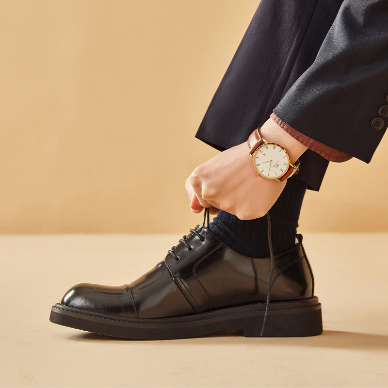 BeauToday Leather Cap Toe Business Dress Shoes for Men