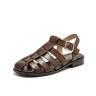 BeauToday Calfskin Leather Gladiator Fisherman Sandals with Adjustable Buckle Design for Women