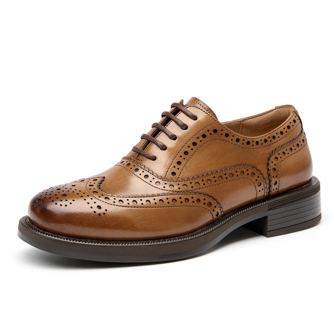 BEAU TODAY Casual Business Oxford Shoes Leather Wingtip Brogue Oxfords for Women