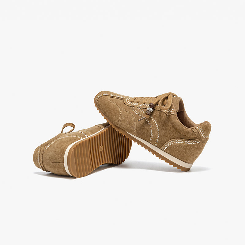 BeauToday Cow Suede Neutral Sneakers with Round Toe for Women