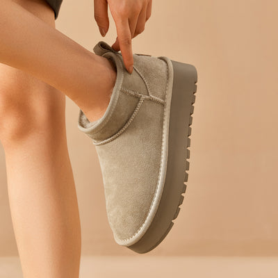 BEAU TODAY Womens Platform  Mini Boots Pull-on Snow Boots with Genuine Sheepskin Mini Boots for Winter