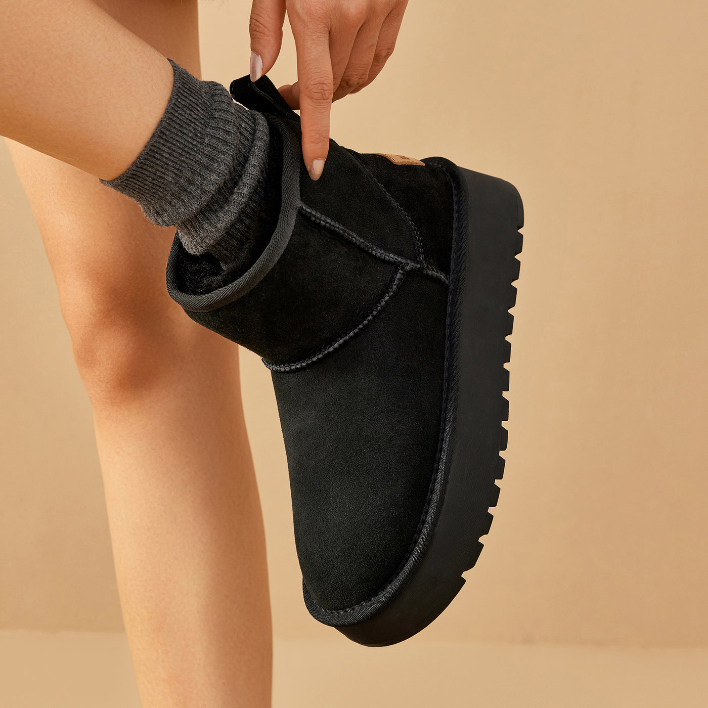 BeauToday Waterproof Platform Mini Boots with Premuim Wool Fur Lined for Women