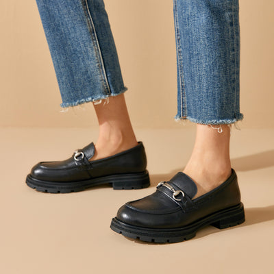 BeauToday Platform Cow Leather Loafers for Women