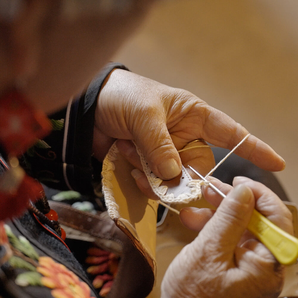 Beau Today Women's Handmade Leather Embroidered Crochet sandals