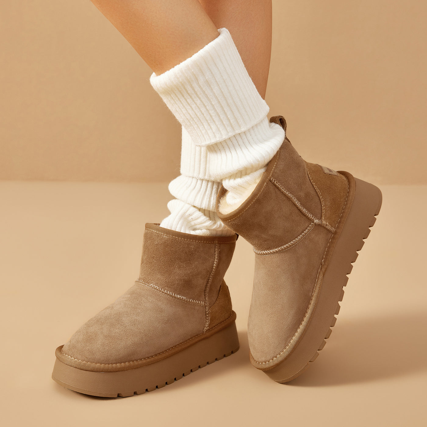 BeauToday Waterproof Platform Mini Boots with Premuim Wool Fur Lined for Women