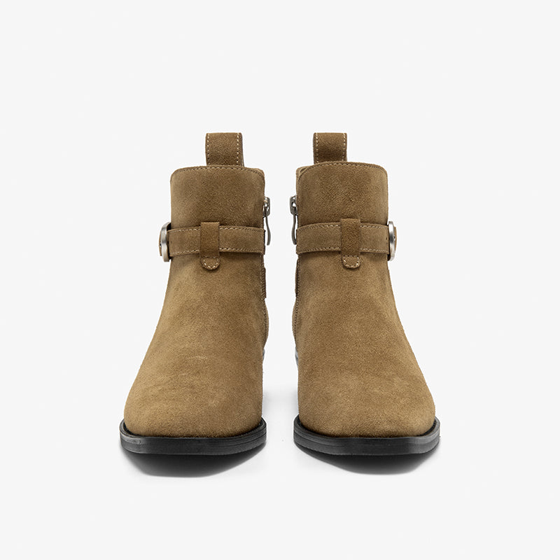 BeauToday Suede Chelsea Boots with Buckle Decor Pointed Toe Ankle Boots for Women