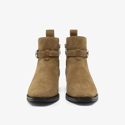 BeauToday Suede Chelsea Boots with Buckle Decor Pointed Toe Ankle Boots for Women