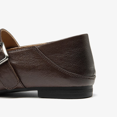 BeauToday Leather Mary Jane Flat With Buckle Design for Women