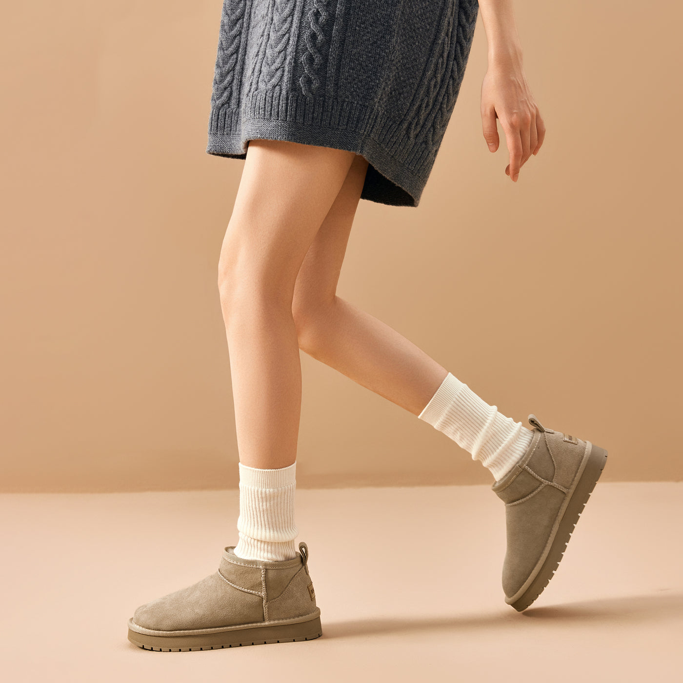 BeauToday Women's Wool Fur Lined  Mini Platform Ankle Boots