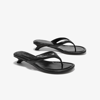 Beau Today Genuine Leather Kitten Heels Flip Flops for Women