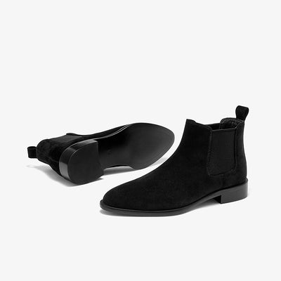 BeauToday Classic Suede Chelsea Boots with Pointed Toe Design Ankle Boots for Womem