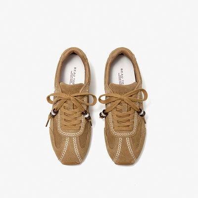BeauToday Cow Suede Neutral Sneakers with Round Toe for Women