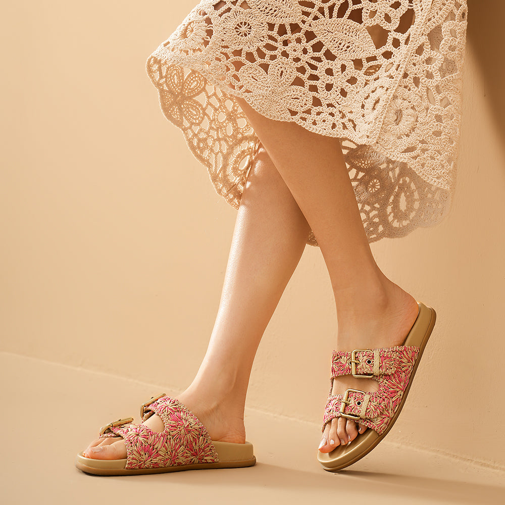 BeauToday Woven Buckle Slipper with Arch Support for Women