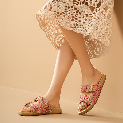 BeauToday Woven Buckle Slipper with Arch Support for Women