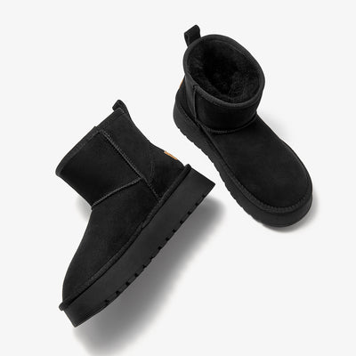 BeauToday Waterproof Platform Mini Boots with Premuim Wool Fur Lined for Women