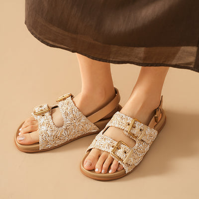 BeauToday Women's Woven Buckle Sandals with Arch Support