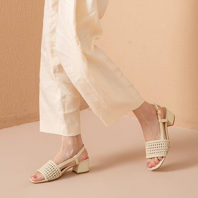 BeauToday Woven Design Block Heel Sandals for Women