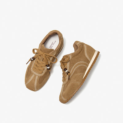 BeauToday Cow Suede Neutral Sneakers with Round Toe for Women