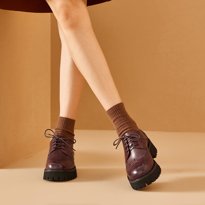 BEAU TODAY Women's Chunky Oxfords Platform Leather Lace Up Oxfords Com