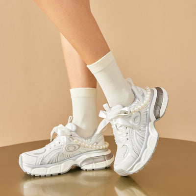 BeauToday  Fashion Casual Chunky Sneakers with Pearl Chain Design for Women
