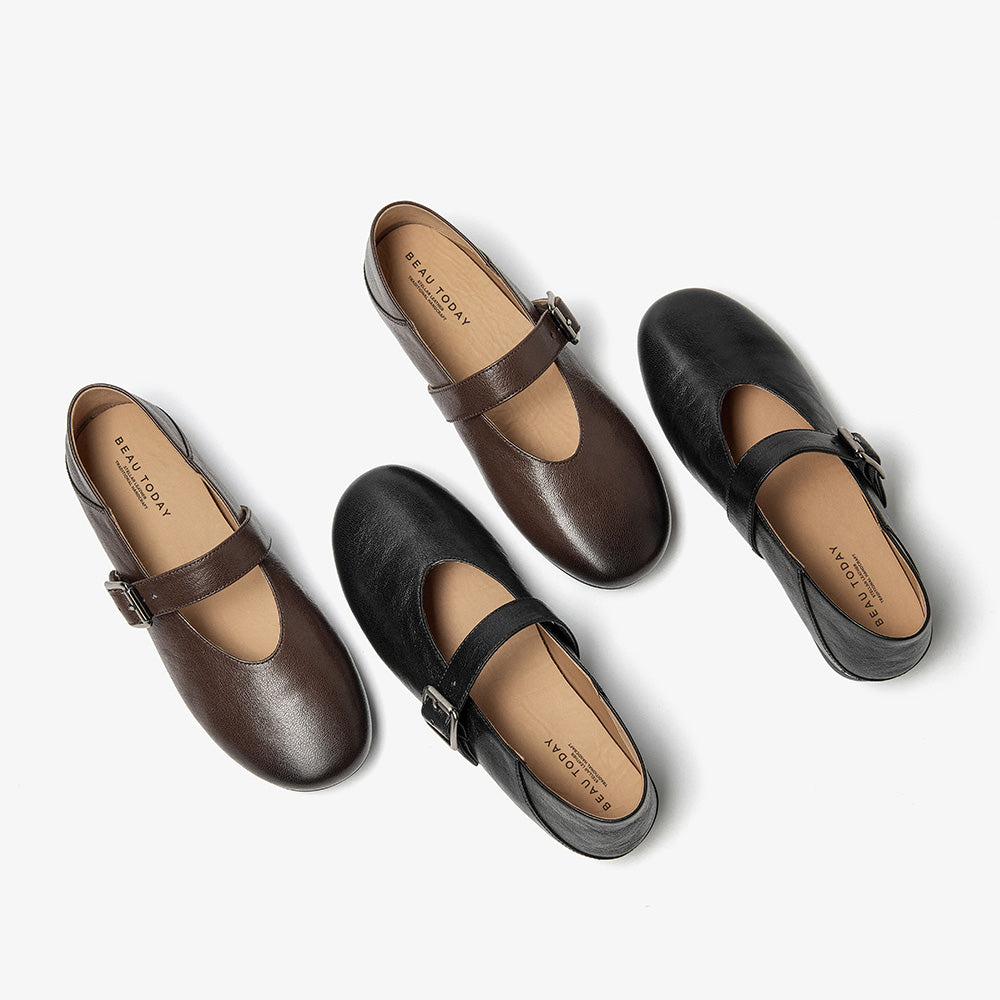 BeauToday Leather Mary Jane Flat With Buckle Design for Women