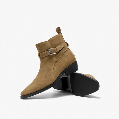 BeauToday Suede Chelsea Boots with Buckle Decor Pointed Toe Ankle Boots for Women