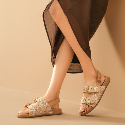 BeauToday Women's Woven Buckle Sandals with Arch Support