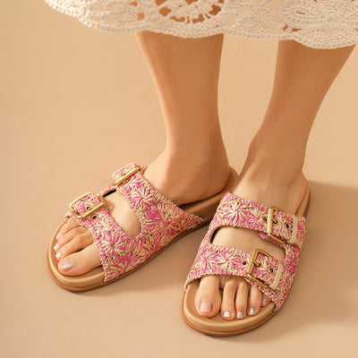 BeauToday Woven Buckle Slipper with Arch Support for Women