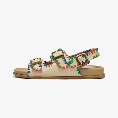 Beau Today Women's Leather Sandals with Handmade Embroidered Crochet sandals