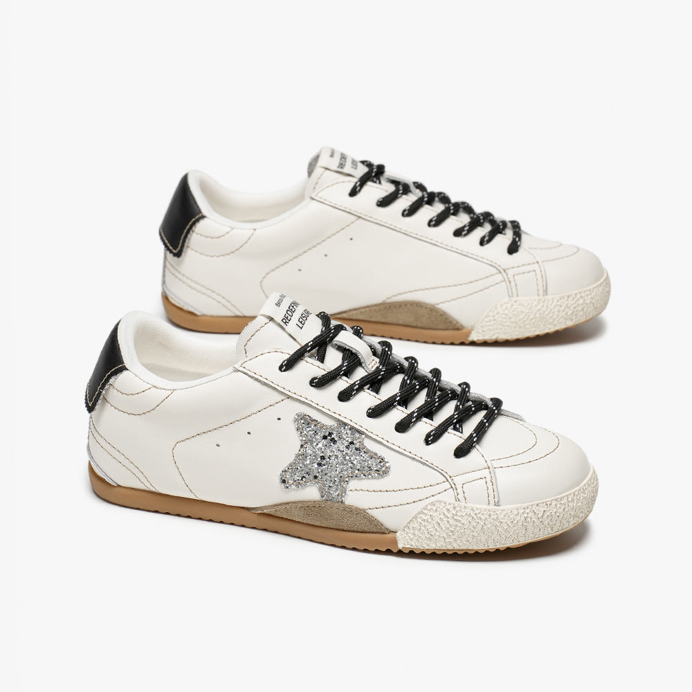 BeauToday Women's Neutral Retro Sneakers with Star Design