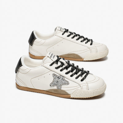 BeauToday Women's Neutral Retro Sneakers with Star Design
