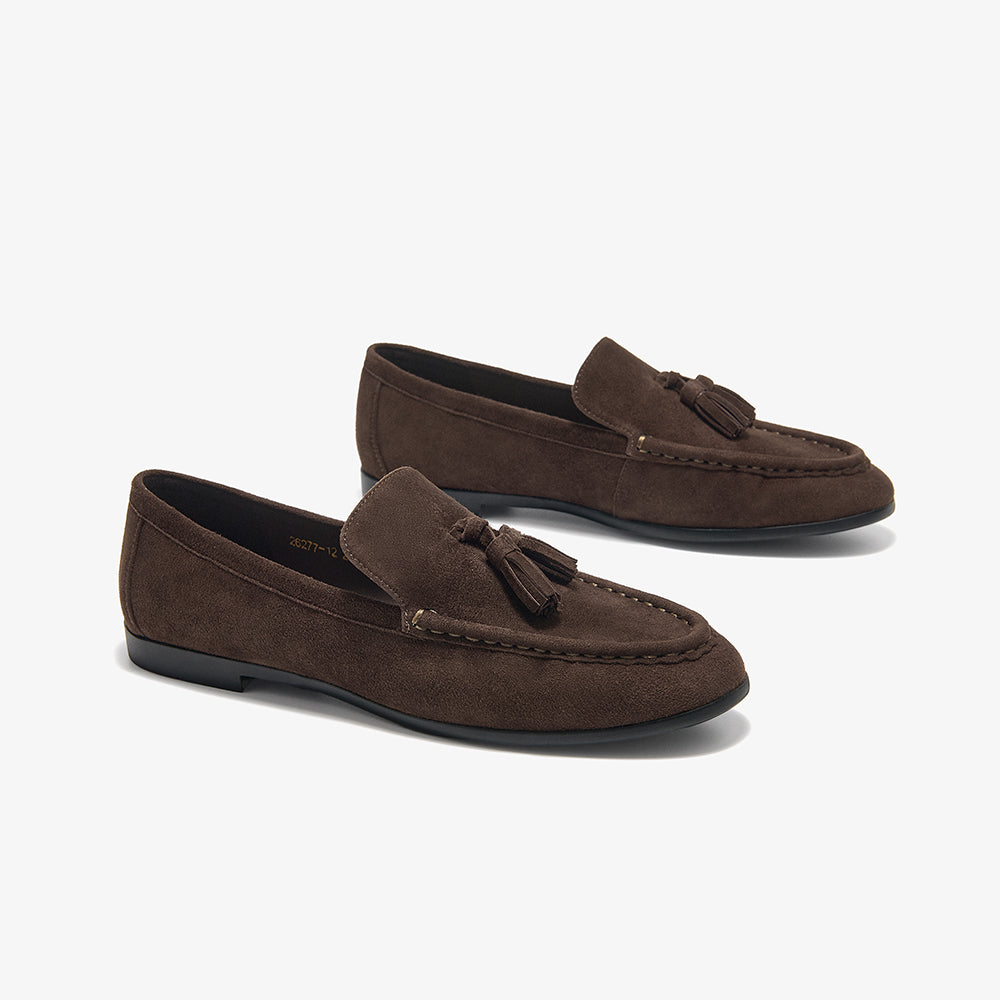 BeauToday Vintage Sheep Suede Slip On Flat Loafer with Tassel Design for Women
