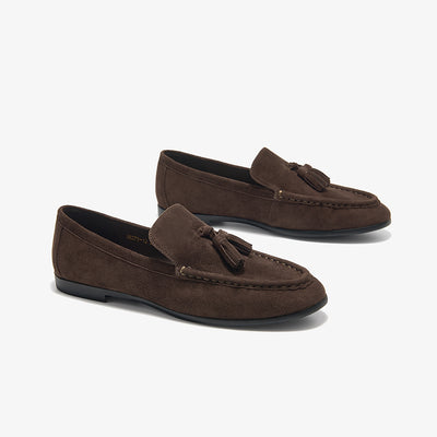 BeauToday Vintage Sheep Suede Slip On Flat Loafer with Tassel Design for Women