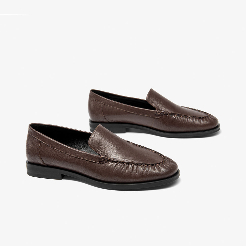 BeauToday Women's Sheepskin Pleated  Loafers Flats