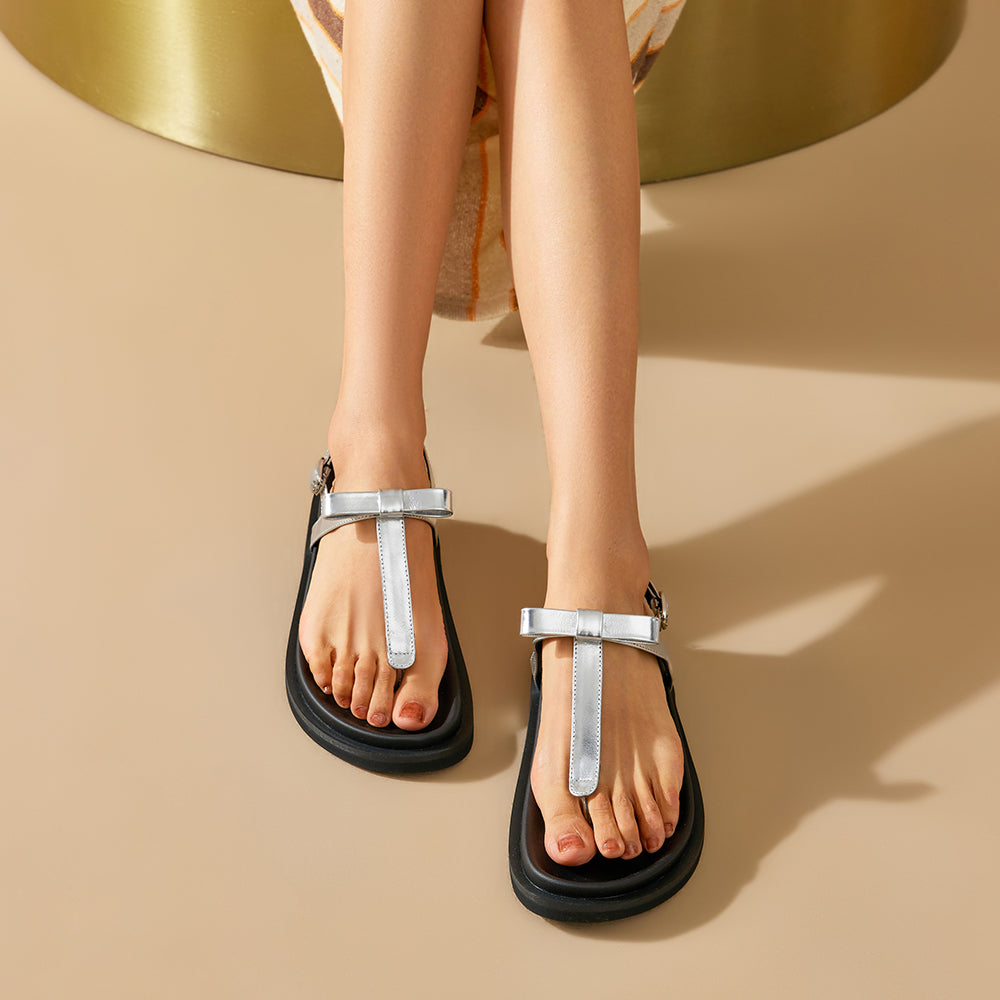 BeauToday Women's Leather Platform Lace Up Flip Flop Sandals for Vacation Style