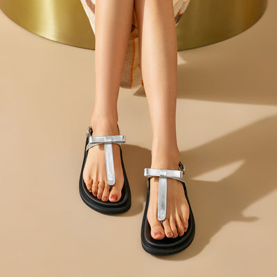 BeauToday Women's Leather Platform Lace Up Flip Flop Sandals for Vacation Style