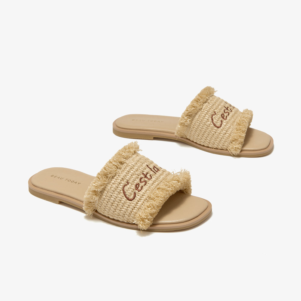 BeauToday Women's Ruched Flat Slides for Vacation Style